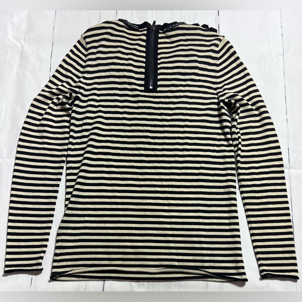 Tory Burch Black and Cream Striped Blouse with Embellishments - Picture 3 of 3